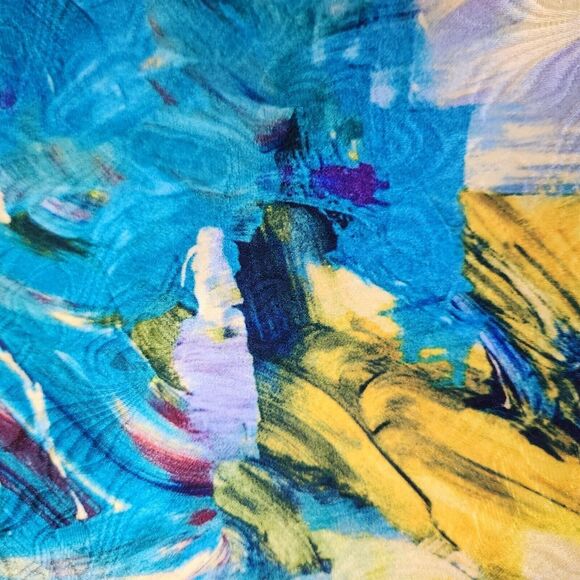 H&M Watercolor Brocade Midi Skirt Size 4 Yellow Teal Purple A-Line Abstract Art - Picture 13 of 14